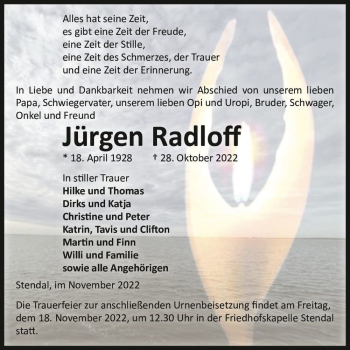 Traueranzeige von Jürgen Radloff  von Magdeburger Volksstimme