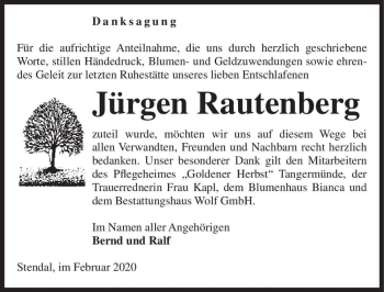 Traueranzeige von Jürgen Rautenberg  von Magdeburger Volksstimme