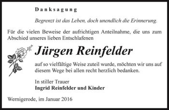 Traueranzeige von Jürgen Reinfelder  von Magdeburger Volksstimme