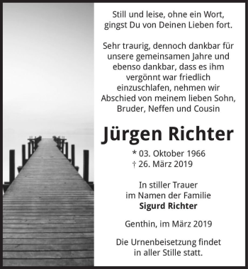 Traueranzeige von Jürgen Richter  von Magdeburger Volksstimme