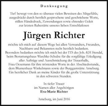 Traueranzeige von Jürgen Richter  von Magdeburger Volksstimme