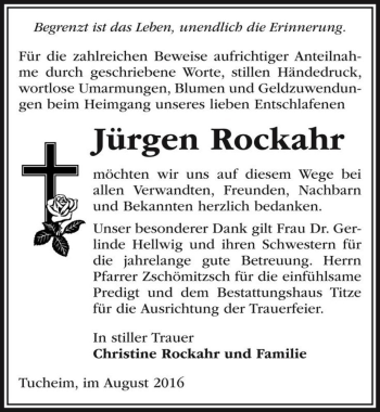 Traueranzeige von Jürgen Rockahr  von Magdeburger Volksstimme
