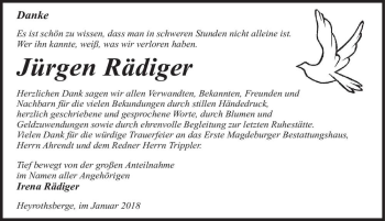 Traueranzeige von Jürgen Rädiger  von Magdeburger Volksstimme