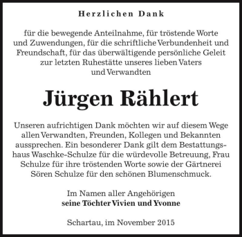 Traueranzeige von Jürgen Rählert  von Magdeburger Volksstimme