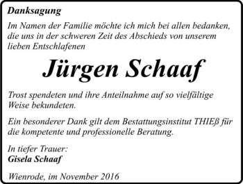 Traueranzeige von Jürgen Schaaf  von Magdeburger Volksstimme
