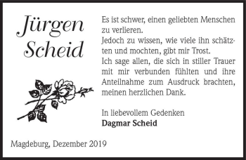 Traueranzeige von Jürgen Scheid  von Magdeburger Volksstimme