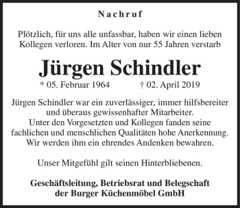 Traueranzeige von Jürgen Schindler  von Magdeburger Volksstimme