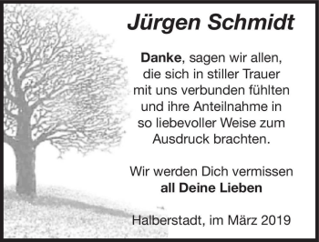 Traueranzeige von Jürgen Schmidt  von Magdeburger Volksstimme