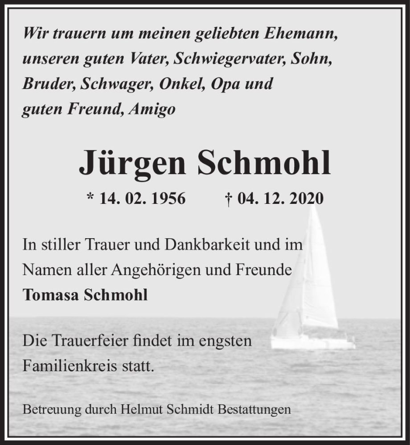  Traueranzeige für Jürgen Schmohl  vom 19.12.2020 aus Magdeburger Volksstimme