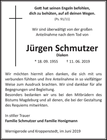Traueranzeige von Jürgen Schmutzer  von Magdeburger Volksstimme