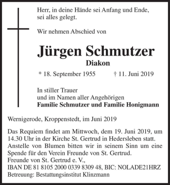 Traueranzeige von Jürgen Schmutzer  von Magdeburger Volksstimme