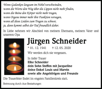 Traueranzeige von Jürgen Schneider  von Magdeburger Volksstimme