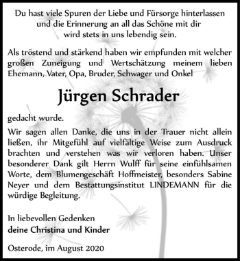 Traueranzeige von Jürgen Schrader  von Magdeburger Volksstimme
