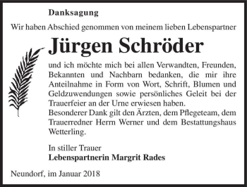 Traueranzeige von Jürgen Schröder  von Magdeburger Volksstimme