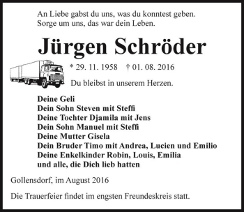 Traueranzeige von Jürgen Schröder  von Magdeburger Volksstimme