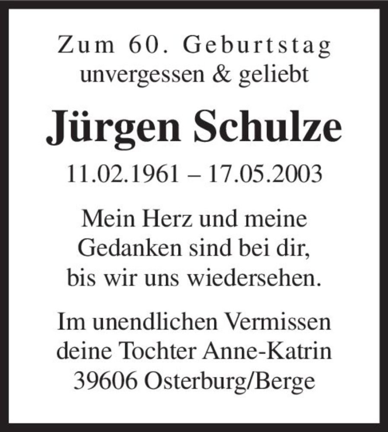  Traueranzeige für Jürgen Schulze  vom 11.02.2021 aus Magdeburger Volksstimme