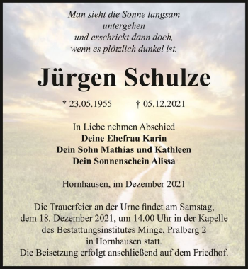 Traueranzeige von Jürgen Schulze  von Magdeburger Volksstimme