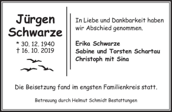 Traueranzeige von Jürgen Schwarze  von Magdeburger Volksstimme