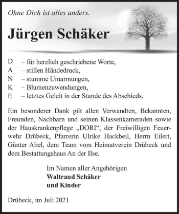 Traueranzeige von Jürgen Schäker  von Magdeburger Volksstimme