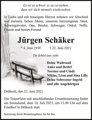 Traueranzeige von Jürgen Schäker  von Magdeburger Volksstimme