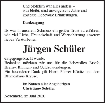 Traueranzeige von Jürgen Schüler  von Magdeburger Volksstimme