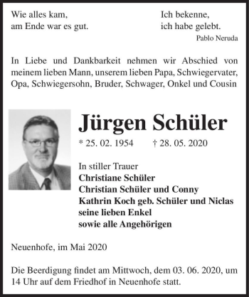 Traueranzeige von Jürgen Schüler  von Magdeburger Volksstimme