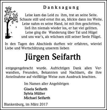 Traueranzeige von Jürgen Seifarth  von Magdeburger Volksstimme