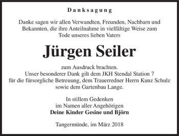 Traueranzeige von Jürgen Seiler  von Magdeburger Volksstimme