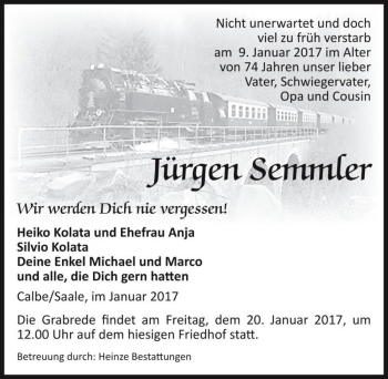 Traueranzeige von Jürgen Semmler  von Magdeburger Volksstimme