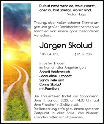 Traueranzeige von Jürgen Skolud  von Magdeburger Volksstimme