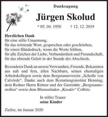 Traueranzeige von Jürgen Skolud  von Magdeburger Volksstimme