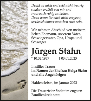 Traueranzeige von Jürgen Stahn  von Magdeburger Volksstimme