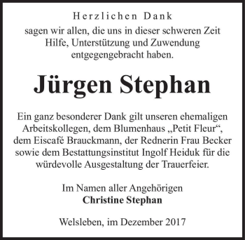 Traueranzeige von Jürgen Stephan  von Magdeburger Volksstimme