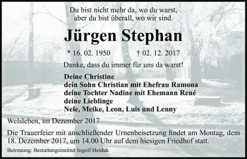 Traueranzeige von Jürgen Stephan  von Magdeburger Volksstimme