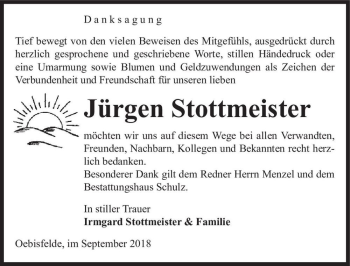 Traueranzeige von Jürgen Stottmeister  von Magdeburger Volksstimme