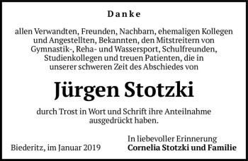 Traueranzeige von Jürgen Stotzki  von Magdeburger Volksstimme