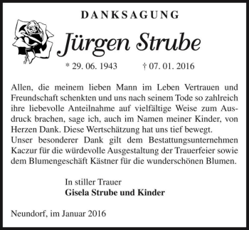 Traueranzeige von Jürgen Strube  von Magdeburger Volksstimme
