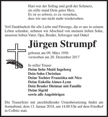Traueranzeige von Jürgen Strumpf  von Magdeburger Volksstimme