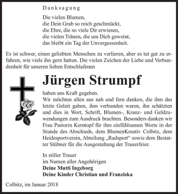 Traueranzeige von Jürgen Strumpf  von Magdeburger Volksstimme
