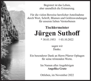 Traueranzeige von Jürgen Suthoff  von Magdeburger Volksstimme