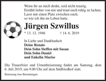 Traueranzeige von Jürgen Szwillus  von Magdeburger Volksstimme