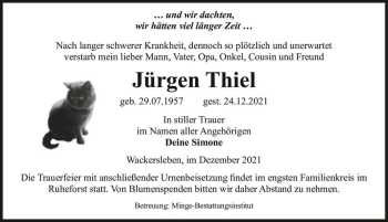 Traueranzeige von Jürgen Thiel  von Magdeburger Volksstimme