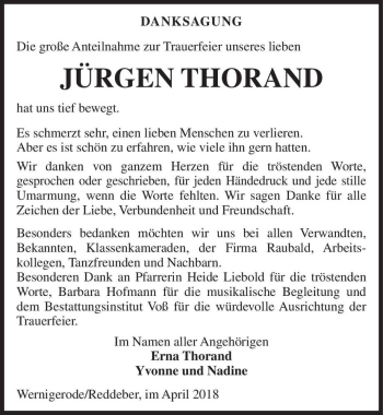 Traueranzeige von Jürgen Thorand  von Magdeburger Volksstimme