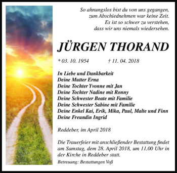 Traueranzeige von Jürgen Thorand  von Magdeburger Volksstimme