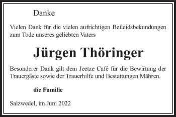 Traueranzeige von Jürgen Thöringer  von Magdeburger Volksstimme