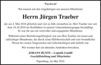 Traueranzeige von Jürgen Traeber  von Magdeburger Volksstimme
