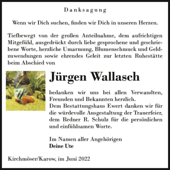 Traueranzeige von Jürgen Wallasch  von Magdeburger Volksstimme