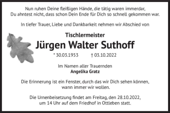 Traueranzeige von Jürgen Walter Suthoff  von Magdeburger Volksstimme