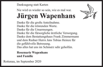 Traueranzeige von Jürgen Wapenhans  von Magdeburger Volksstimme