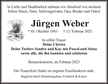 Traueranzeige von Jürgen Weber  von Magdeburger Volksstimme